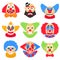 Vector big set with different clowns cartoon