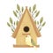 Vector birdhouses, cute birds and nests illustrations