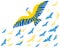 Vector birds of the world in the colors of the Ukrainian flag.