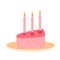 Vector Birthday cake slice. Sweet holiday bakery piece. Pastry dessert with cream and candles for breakfast. Hand drawn