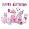 Vector birthday card with funny cats