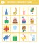 Vector Birthday memory game cards with traditional holiday symbols. Matching activity with funny characters. Remember and find