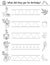 Vector Birthday party handwriting practice worksheet. Holiday printable black and white activity for pre-school children.