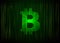 Vector bitcoin digital currency symbol on abstract big data visualization. Green glowing abstract matrix style