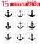 Vector black anchor icons set