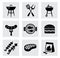 Vector black barbecue icons set on gray