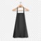 Vector black blank cotton kitchen apron with clothes wooden hanger closeup isolated on transparency grid background