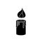 Vector black candle shape. Isolated magic burn item. Black contour of mystery fire on the white background. Cartoon illustration