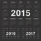 Vector black circle calendars 2015, 2016, 2017