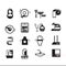 Vector black cleaning icons set on white