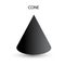 Vector black cone with gradients and shadow for game, icon, package design, logo, mobile, ui, web, education. 3D cone