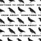 Vector Black Crows Ravens Birds on White with Text Seamless Repeat Pattern