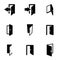 Vector black door icon set