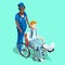 Vector Black Female Nurse and Patient Isometric People