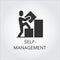 Vector black flat icon self-management as man builds graph