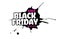 Vector Black Friday sale text inside a black inky blot. Isolated on white background. Pink up to 75 percent off. Paint drop grunge
