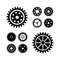 Vector black gears icons set. collection machine gear