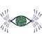 Vector black and green ornamental decorative illustration of human eye with eyelashes