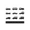 Vector black illustration isolated on white background. Car and Motorcycle type icons set.