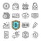Vector black line Bitcoin icons set. Includes such Icons as Cryptocurrency, Mining, Online Money, Coin.