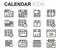 Vector black line calendar icons set