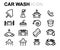 Vector black line car wash icons set