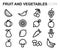 Vector black line fruit and vegetables icons set