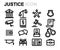 Vector black line justice icons set