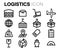 Vector black line logistics icons set