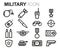 Vector black line military icons set