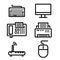 Vector black line office devices icons set
