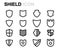 Vector black line shield icons set