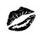 Vector black lipstick imprint, lips in kiss for Valentine`s Day goods design, love confession, wedding invitation, paper print,