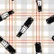 Vector Black Lipstick Lineart On Classic Tartan seamless pattern background. Perfect for web design fabric, wallpaper