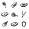 Vector black meat and sausage icon set on white