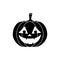 Vector black pumpkin with smiling face in simple style. Cartoon halloween pumpkin icon. Isolated vegetable silhouette for stamp