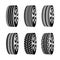 Vector black rubber tyre texture. Black tire design car texture silhouette