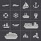 Vector black ship and boat icons set