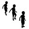 Vector black silhouette of a little boy in three poses. The child goes downhill. Kid 4 years old in the summer goes down.Isolated