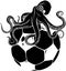 vector black silhouette of octopus on football ball