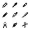 Vector black stationery and painting icon set