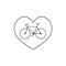 Vector black thin line bicycle in heart icon logo