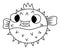 Vector black and white blowfish icon. Under the sea line illustration with cute funny spiky fish. Ocean animal clipart. Cartoon