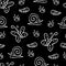 Vector black and white butterfly snail caterpillar repeat pattern. Suitable for gift wrap, textile and wallpaper