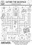 Vector black and white camping crossword puzzle for kids. Simple Summer camp outline quiz with forest equipment. Activity with