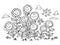 Vector black and white cartoon sunflowers illustration. Suitable for greeting cards, colouring activity and wall murals.