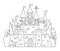 Vector black and white castle icon isolated on white background. Magic kingdom line picture. Medieval stone palace with towers,