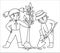 Vector black and white children planting tree illustration. Cute outline kids doing garden work. Boy digging ground with spade.