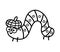 Vector black and white crawling caterpillar in pumpkin hat and glasses. Funny woodland insect line icon. Cute book worm outline