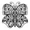 Vector black-white drawing of a butterfly. Coloring book for adults and children, patterned print, tattoo, winged insect